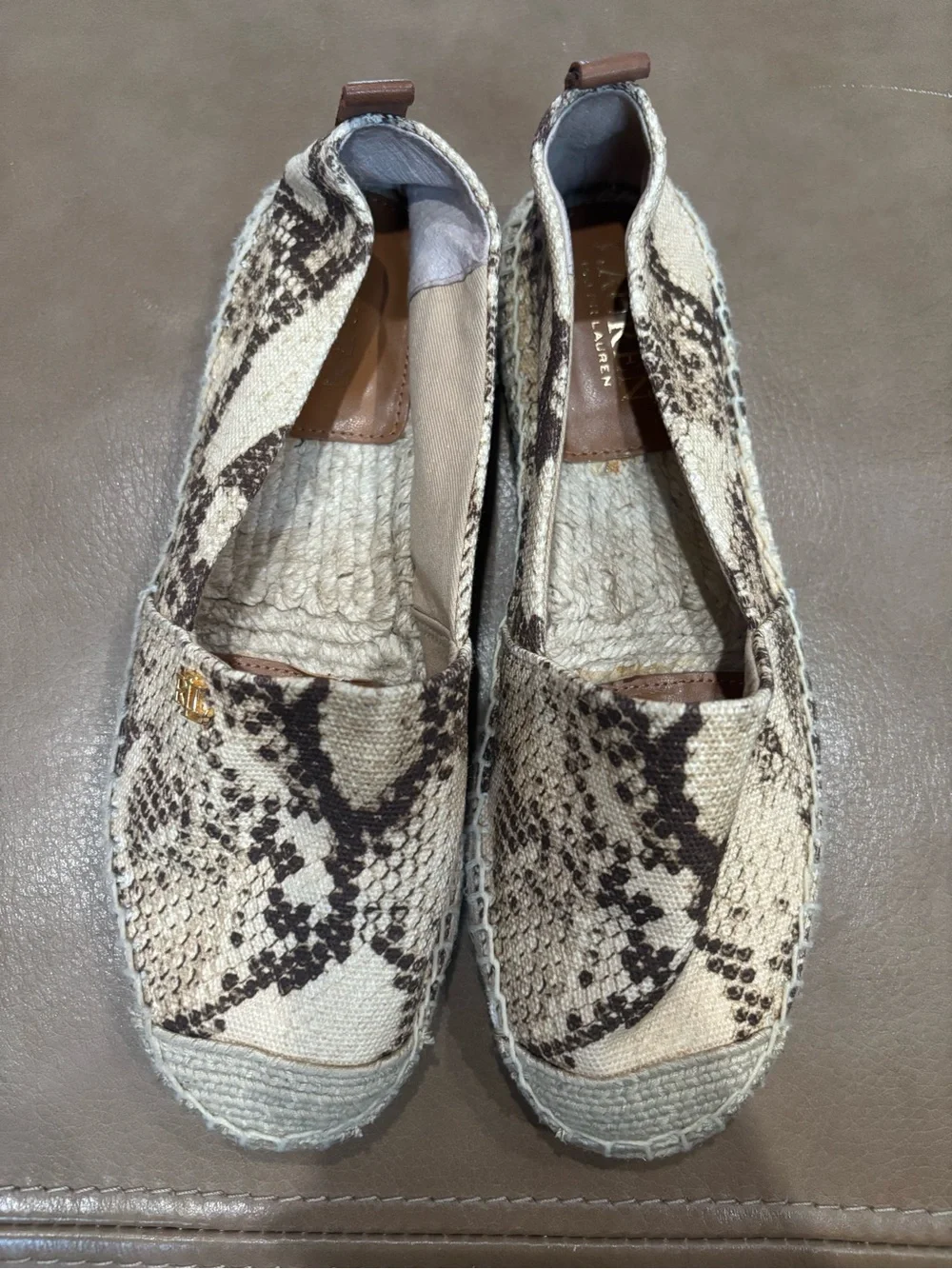 Ralph Lauren Women's Snake-Print Espadrilles in Beige and Brown